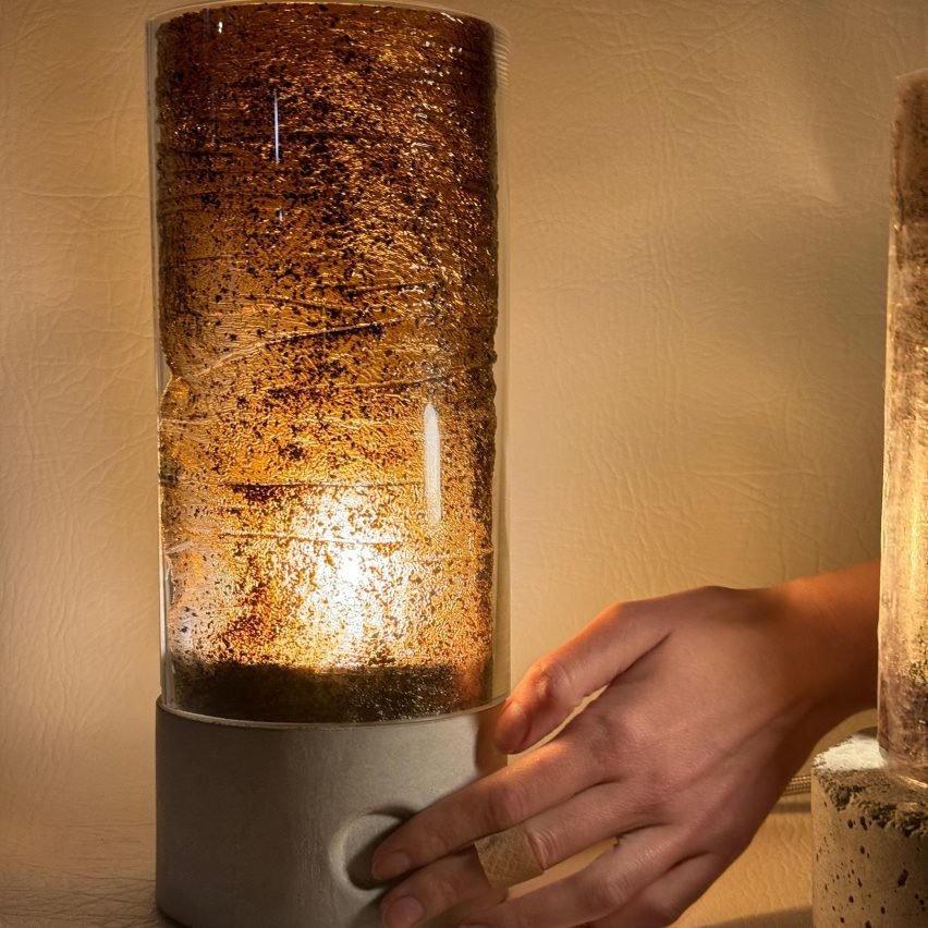 Glass lamp made with coffee grounds